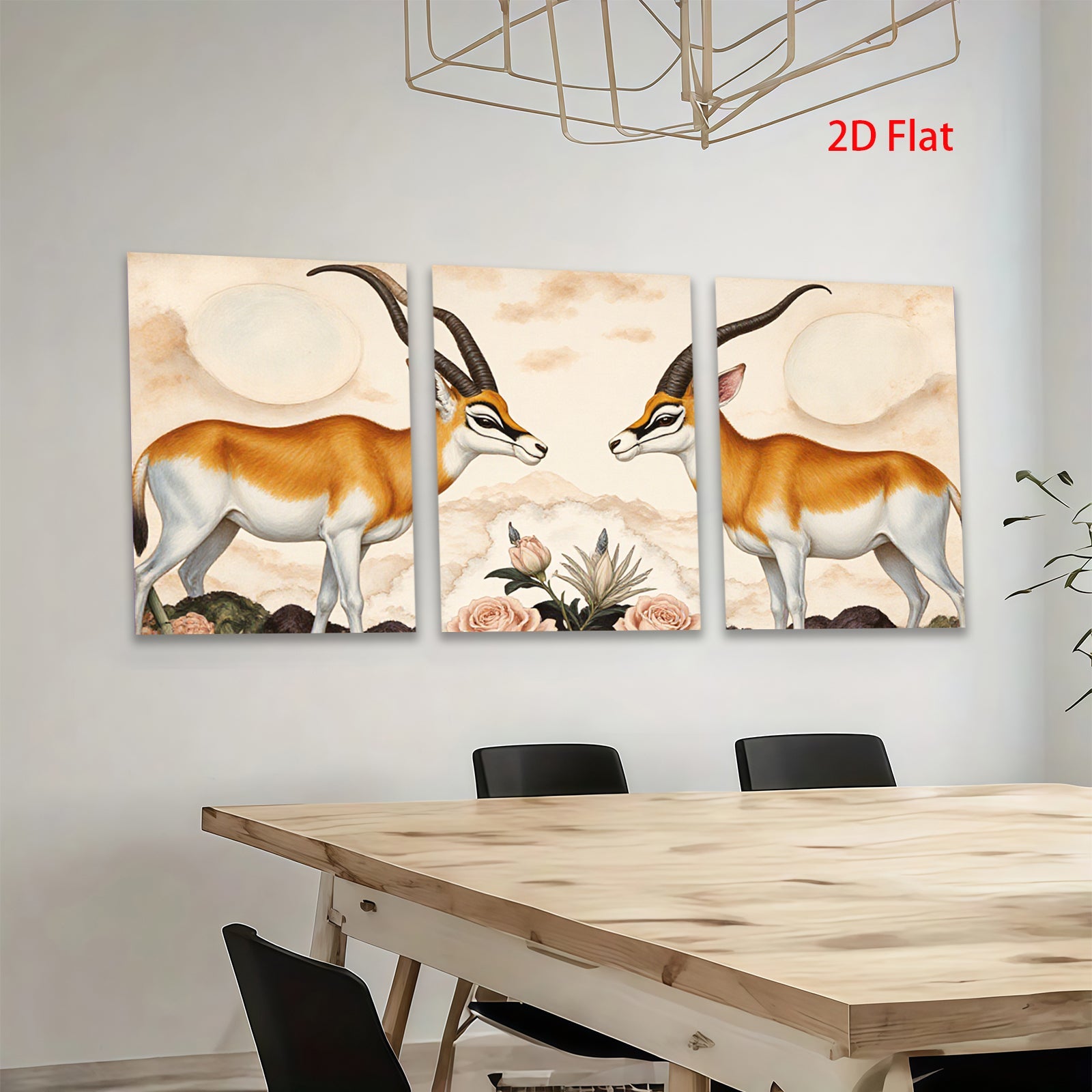 2D flat 1pc Elegant Gazelle Portrait Botanical Wall Art Living Room Bedroom Home Decor Gallery Wrapped Canvas Prints Modern Farmhouse Style