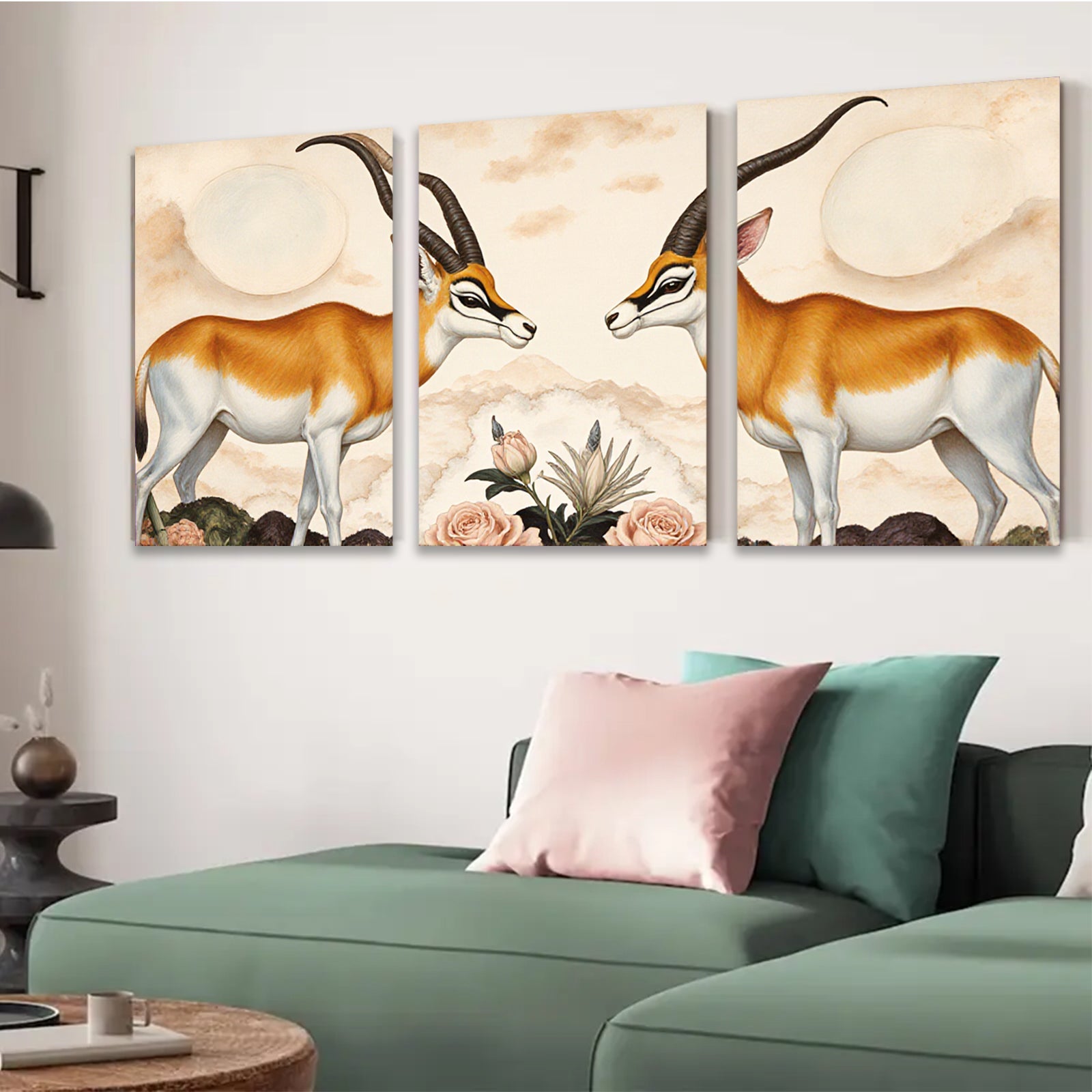 2D flat 1pc Elegant Gazelle Portrait Botanical Wall Art Living Room Bedroom Home Decor Gallery Wrapped Canvas Prints Modern Farmhouse Style