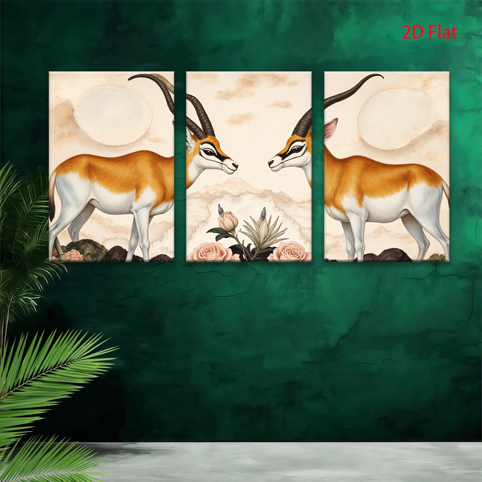 2D flat 1pc Elegant Gazelle Portrait Botanical Wall Art Living Room Bedroom Home Decor Gallery Wrapped Canvas Prints Modern Farmhouse Style