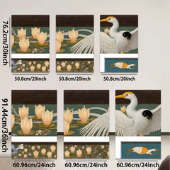 2D flat 1pc Elegant Great Blue Heron among blooming water lilies botanical wall art for living room bedroom gallery wrapped canvas print farmhouse decor