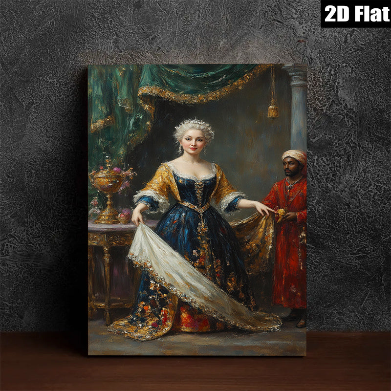 2D flat 1pc Elegant Portrait Lady Historical Costume Wall Art Decor Living Room Bedroom Gallery Wrapped Canvas Print Modern Farmhouse Style