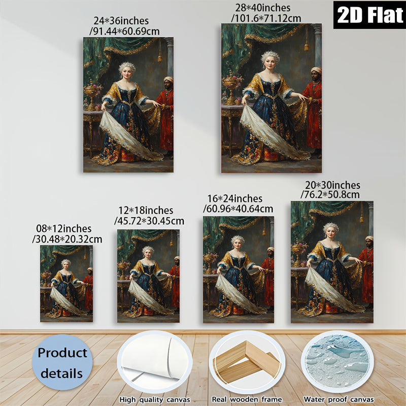 2D flat 1pc Elegant Portrait Lady Historical Costume Wall Art Decor Living Room Bedroom Gallery Wrapped Canvas Print Modern Farmhouse Style
