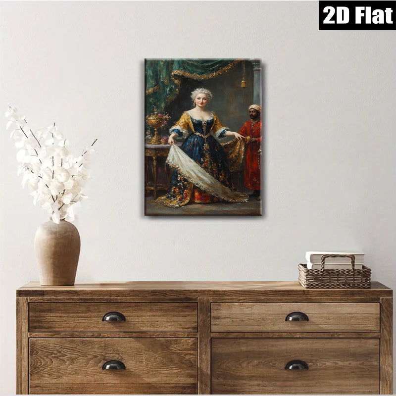 2D flat 1pc Elegant Portrait Lady Historical Costume Wall Art Decor Living Room Bedroom Gallery Wrapped Canvas Print Modern Farmhouse Style