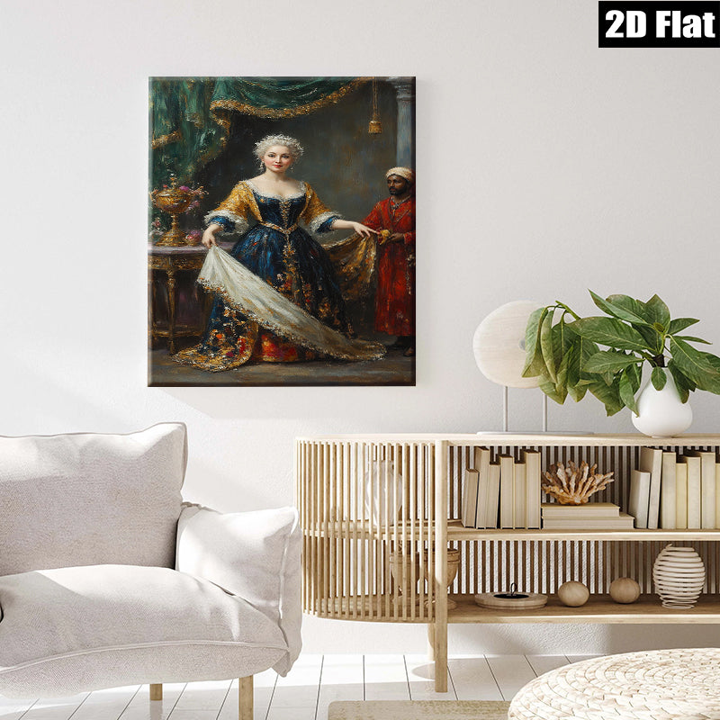 2D flat 1pc Elegant Portrait Lady Historical Costume Wall Art Decor Living Room Bedroom Gallery Wrapped Canvas Print Modern Farmhouse Style