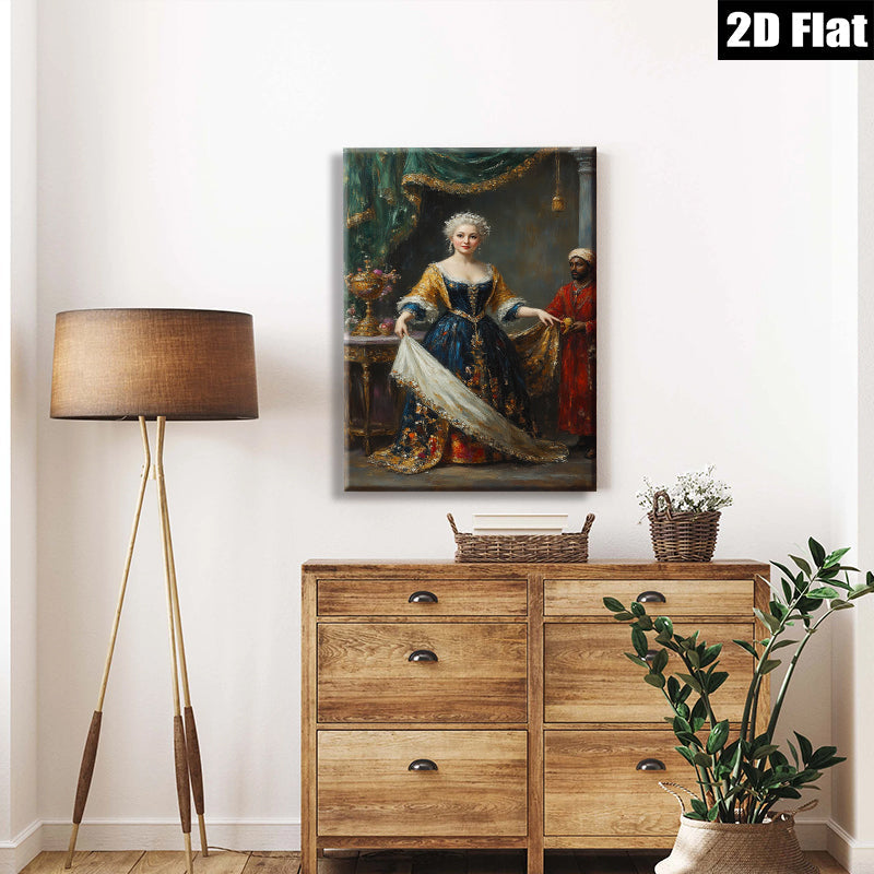 2D flat 1pc Elegant Portrait Lady Historical Costume Wall Art Decor Living Room Bedroom Gallery Wrapped Canvas Print Modern Farmhouse Style