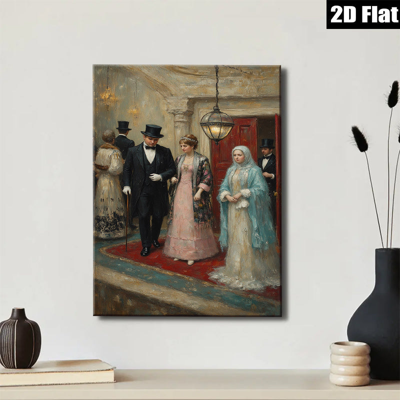2D flat 1pc Elegant Victorian Couple Portrait Grand Ballroom Scene Wall Decor Living Room Bedroom Art Prints Canvas Paintings Modern Farmhouse Style