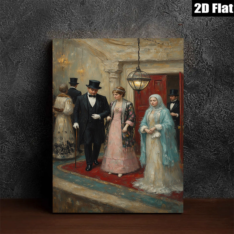 2D flat 1pc Elegant Victorian Couple Portrait Grand Ballroom Scene Wall Decor Living Room Bedroom Art Prints Canvas Paintings Modern Farmhouse Style