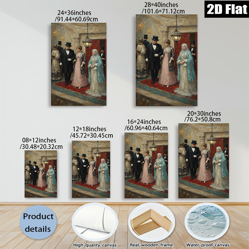 2D flat 1pc Elegant Victorian Couple Portrait Grand Ballroom Scene Wall Decor Living Room Bedroom Art Prints Canvas Paintings Modern Farmhouse Style
