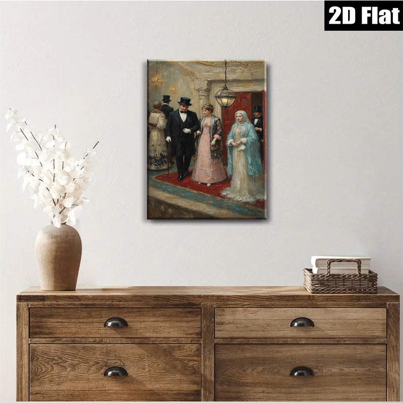 2D flat 1pc Elegant Victorian Couple Portrait Grand Ballroom Scene Wall Decor Living Room Bedroom Art Prints Canvas Paintings Modern Farmhouse Style