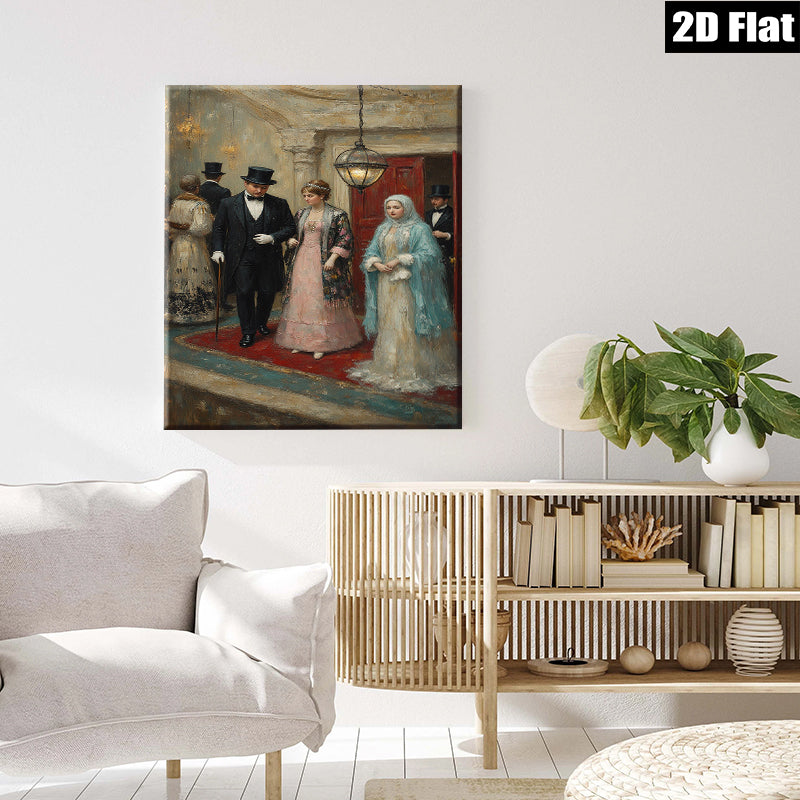 2D flat 1pc Elegant Victorian Couple Portrait Grand Ballroom Scene Wall Decor Living Room Bedroom Art Prints Canvas Paintings Modern Farmhouse Style