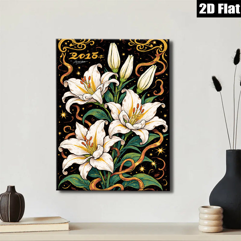 2D flat 1pc Elegant White Lilies Floral Wall Art Canvas Prints for Living Room Bedroom Bathroom Decor Farmhouse Style Modern Home Decorations
