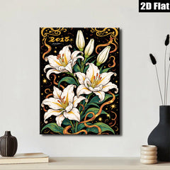2D flat 1pc Elegant White Lilies Floral Wall Art Canvas Prints for Living Room Bedroom Bathroom Decor Farmhouse Style Modern Home Decorations