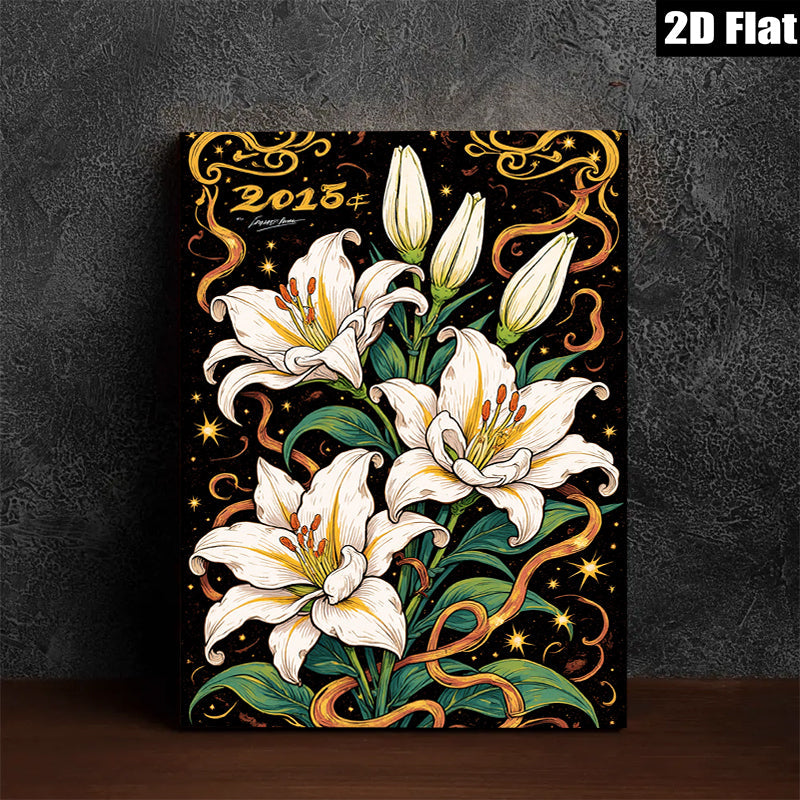 2D flat 1pc Elegant White Lilies Floral Wall Art Canvas Prints for Living Room Bedroom Bathroom Decor Farmhouse Style Modern Home Decorations