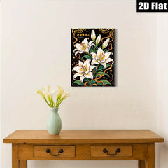 2D flat 1pc Elegant White Lilies Floral Wall Art Canvas Prints for Living Room Bedroom Bathroom Decor Farmhouse Style Modern Home Decorations
