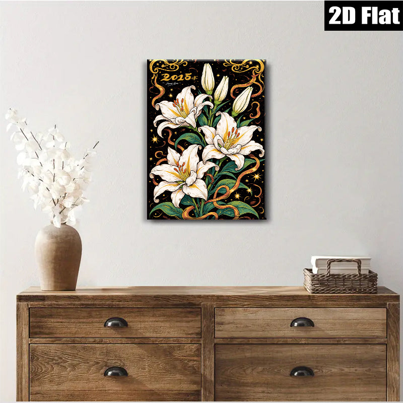 2D flat 1pc Elegant White Lilies Floral Wall Art Canvas Prints for Living Room Bedroom Bathroom Decor Farmhouse Style Modern Home Decorations
