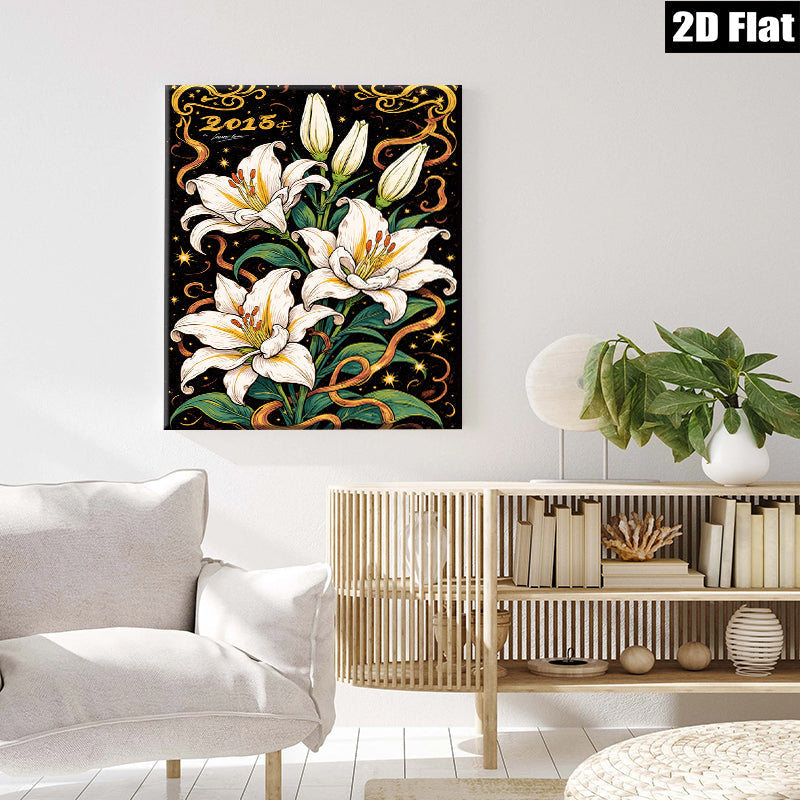 2D flat 1pc Elegant White Lilies Floral Wall Art Canvas Prints for Living Room Bedroom Bathroom Decor Farmhouse Style Modern Home Decorations