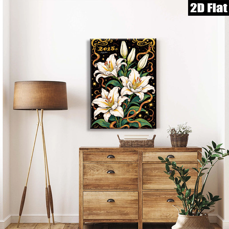2D flat 1pc Elegant White Lilies Floral Wall Art Canvas Prints for Living Room Bedroom Bathroom Decor Farmhouse Style Modern Home Decorations