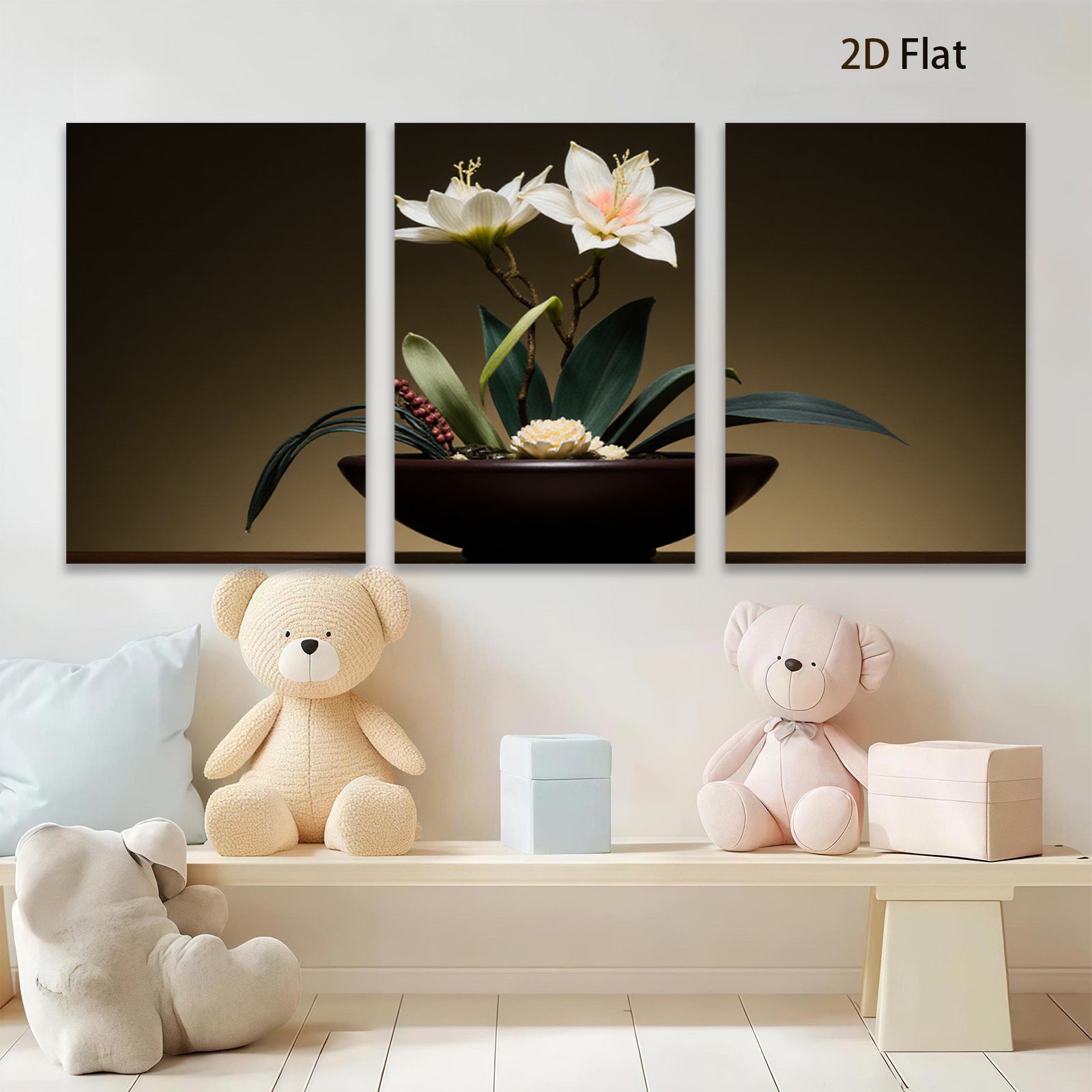 2D flat 1pc Elegant White Lily Floral Still Life Botanical Wall Art Decor for Living Room Bedroom Modern Farmhouse Gallery Wrapped Canvas Prints
