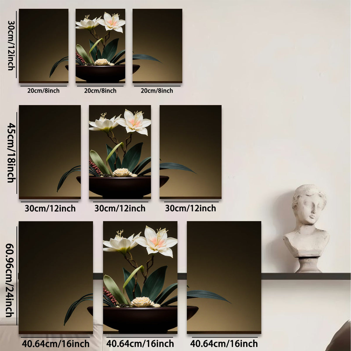 2D flat 1pc Elegant White Lily Floral Still Life Botanical Wall Art Decor for Living Room Bedroom Modern Farmhouse Gallery Wrapped Canvas Prints