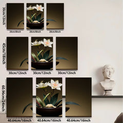 2D flat 1pc Elegant White Lily Floral Still Life Botanical Wall Art Decor for Living Room Bedroom Modern Farmhouse Gallery Wrapped Canvas Prints