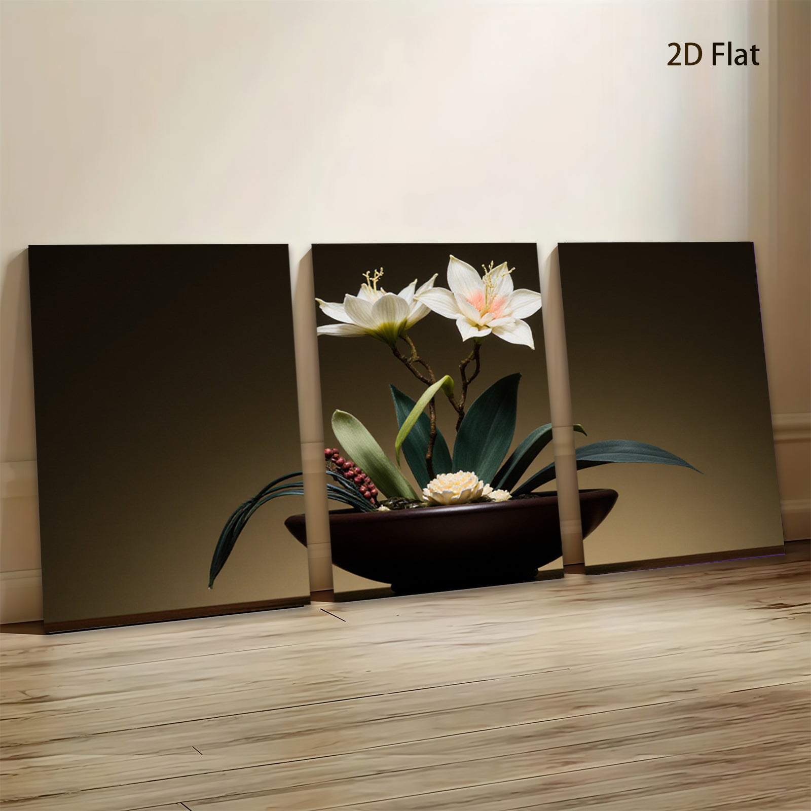 2D flat 1pc Elegant White Lily Floral Still Life Botanical Wall Art Decor for Living Room Bedroom Modern Farmhouse Gallery Wrapped Canvas Prints