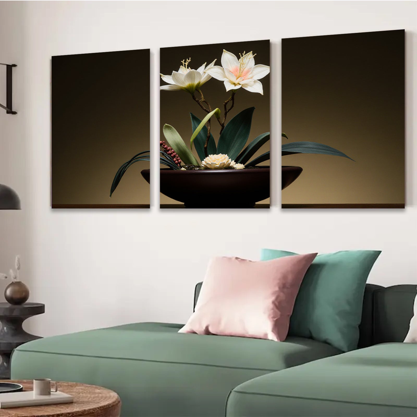 2D flat 1pc Elegant White Lily Floral Still Life Botanical Wall Art Decor for Living Room Bedroom Modern Farmhouse Gallery Wrapped Canvas Prints