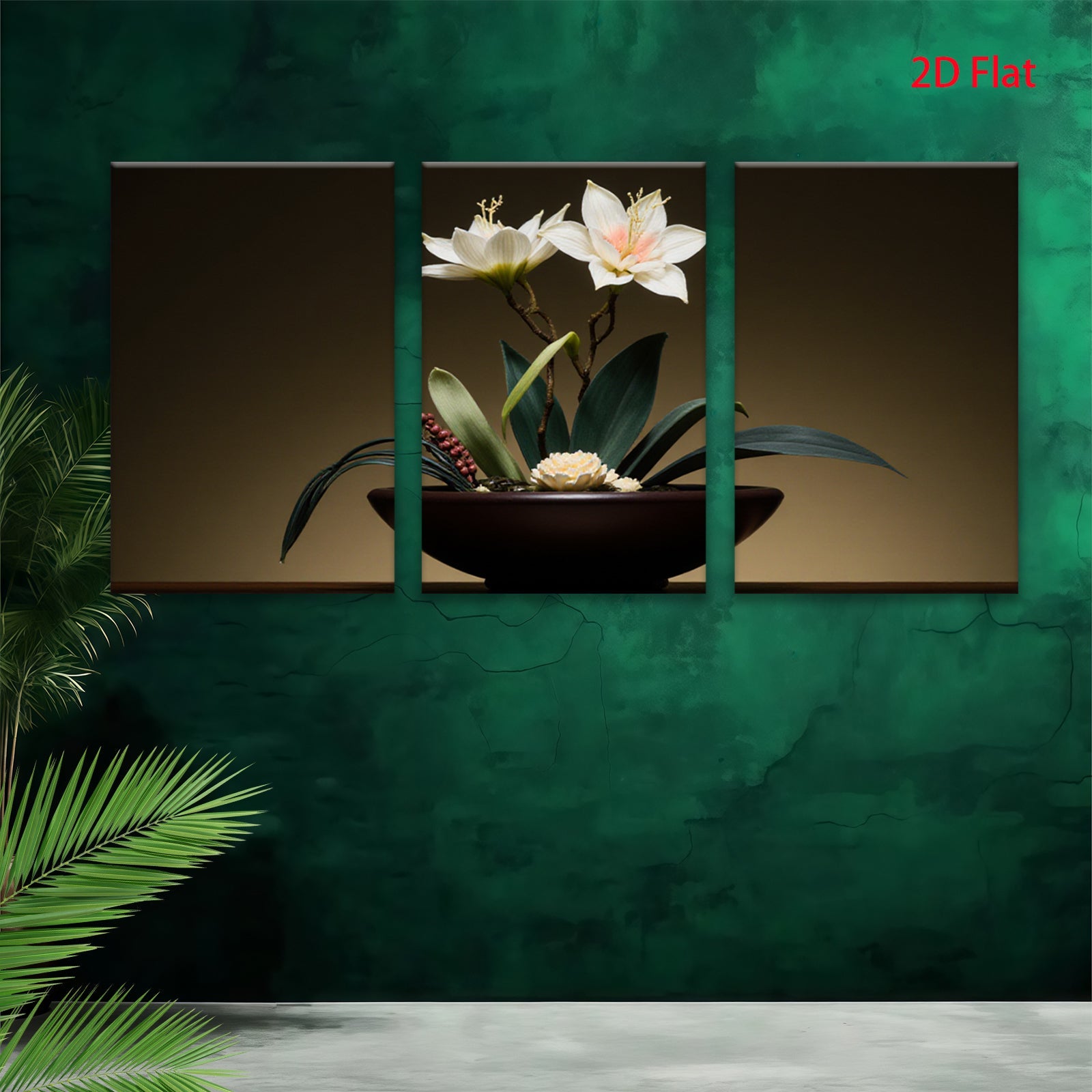2D flat 1pc Elegant White Lily Floral Still Life Botanical Wall Art Decor for Living Room Bedroom Modern Farmhouse Gallery Wrapped Canvas Prints