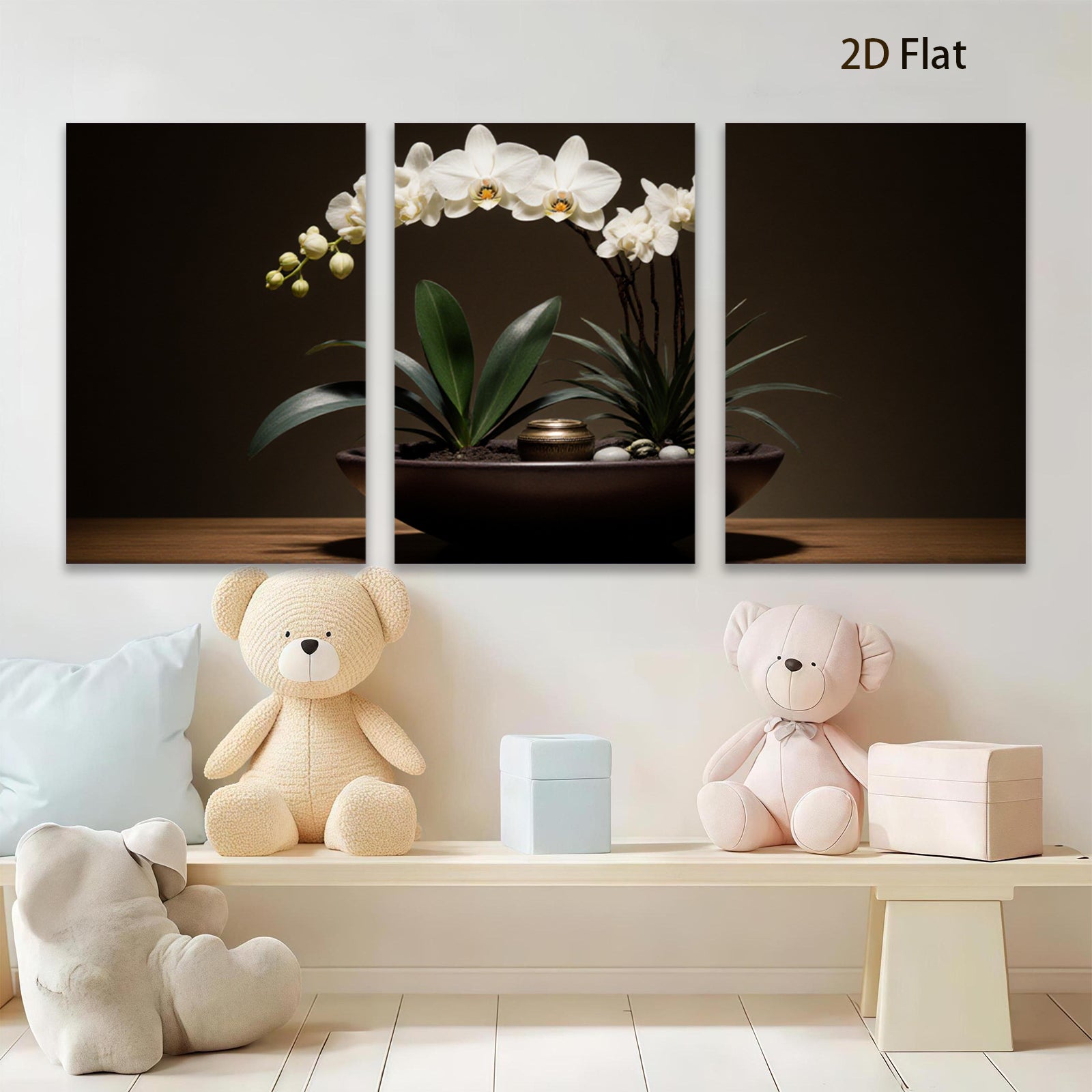2D flat 1pc Elegant White Orchid Botanical Wall Art Living Room Bedroom Home Decor Farmhouse Style Gallery Wrapped Canvas Prints Modern Minimalist Art
