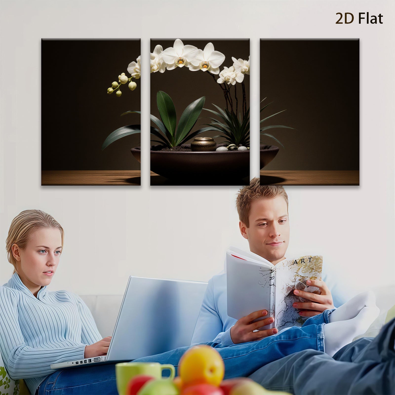 2D flat 1pc Elegant White Orchid Botanical Wall Art Living Room Bedroom Home Decor Farmhouse Style Gallery Wrapped Canvas Prints Modern Minimalist Art