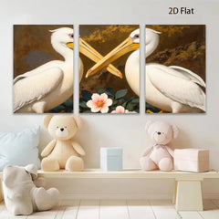 2D flat 1pc Elegant White Pelicans Floral Still Life Wall Art Living Room Bedroom Decor Gallery Wrapped Canvas Prints Modern Farmhouse Style Coastal Beach Home Accent