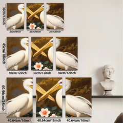 2D flat 1pc Elegant White Pelicans Floral Still Life Wall Art Living Room Bedroom Decor Gallery Wrapped Canvas Prints Modern Farmhouse Style Coastal Beach Home Accent
