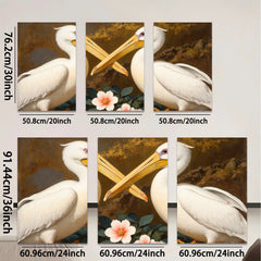 2D flat 1pc Elegant White Pelicans Floral Still Life Wall Art Living Room Bedroom Decor Gallery Wrapped Canvas Prints Modern Farmhouse Style Coastal Beach Home Accent