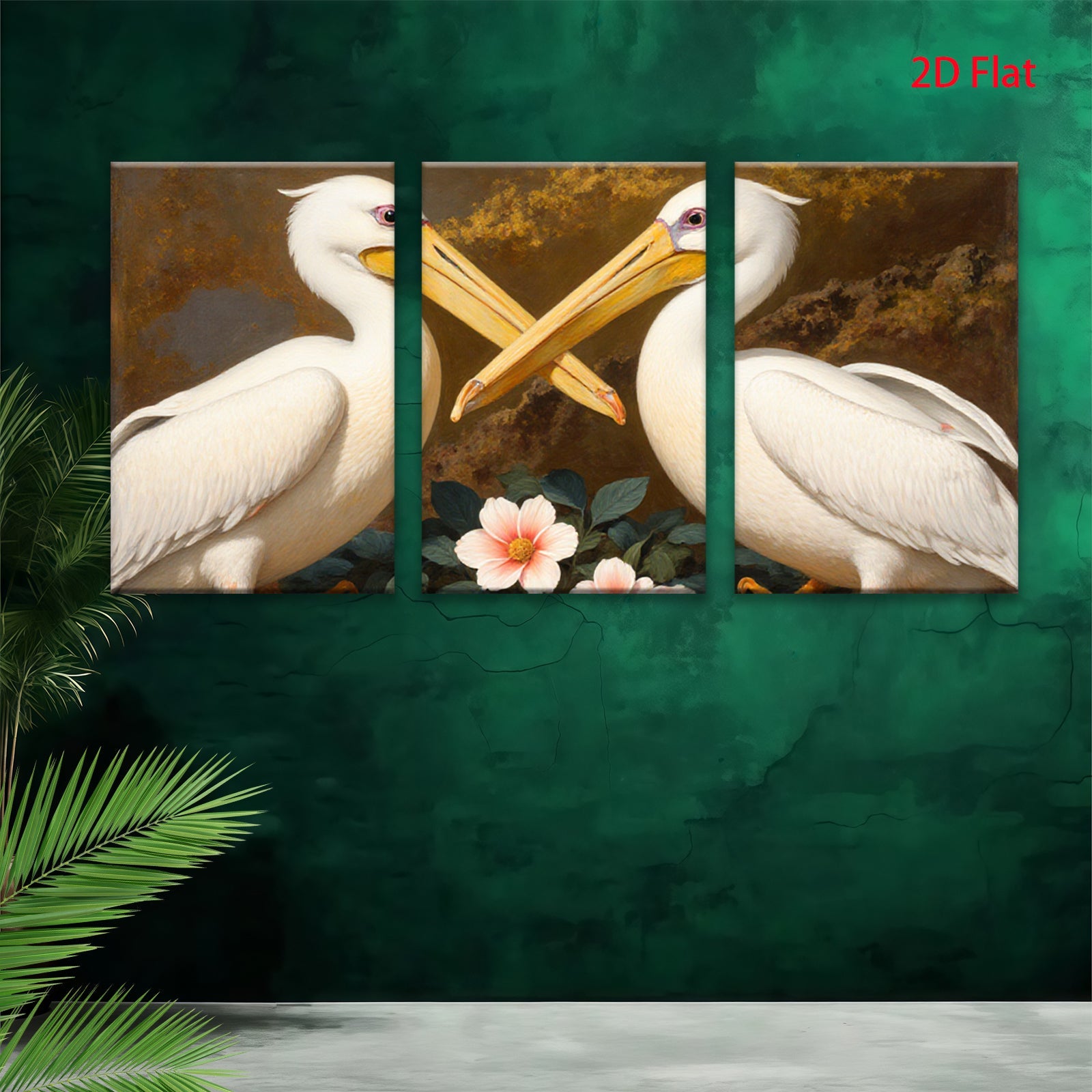 2D flat 1pc Elegant White Pelicans Floral Still Life Wall Art Living Room Bedroom Decor Gallery Wrapped Canvas Prints Modern Farmhouse Style Coastal Beach Home Accent