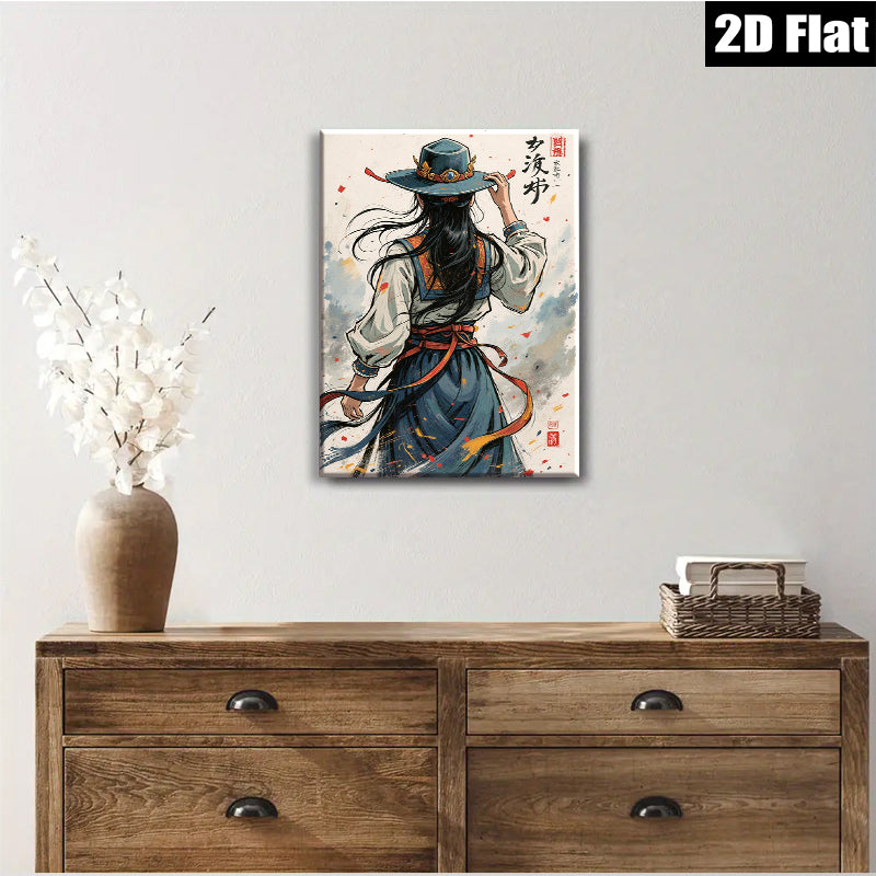 2D flat 1pc Elegant Woman Back View Portrait Wall Art Decor for Living Room Bedroom Gallery Wrapped Canvas Prints Modern Farmhouse Aesthetic Home Décor