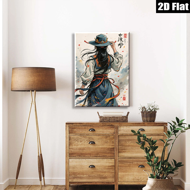 2D flat 1pc Elegant Woman Back View Portrait Wall Art Decor for Living Room Bedroom Gallery Wrapped Canvas Prints Modern Farmhouse Aesthetic Home Décor