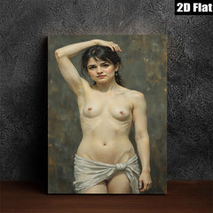 2D flat 1pc Elegant Woman Portrait Classical Nude Figure Painting Canvas Wall Art Decor Living Room Bedroom Modern Farmhouse Gallery Wrapped Timeless Art