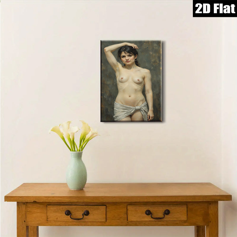 2D flat 1pc Elegant Woman Portrait Classical Nude Figure Painting Canvas Wall Art Decor Living Room Bedroom Modern Farmhouse Gallery Wrapped Timeless Art