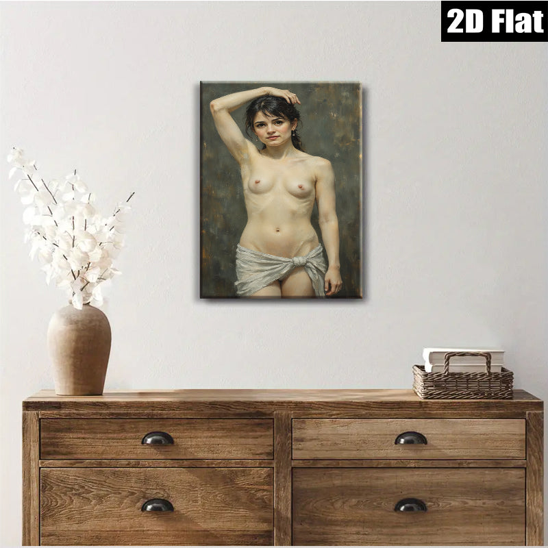 2D flat 1pc Elegant Woman Portrait Classical Nude Figure Painting Canvas Wall Art Decor Living Room Bedroom Modern Farmhouse Gallery Wrapped Timeless Art