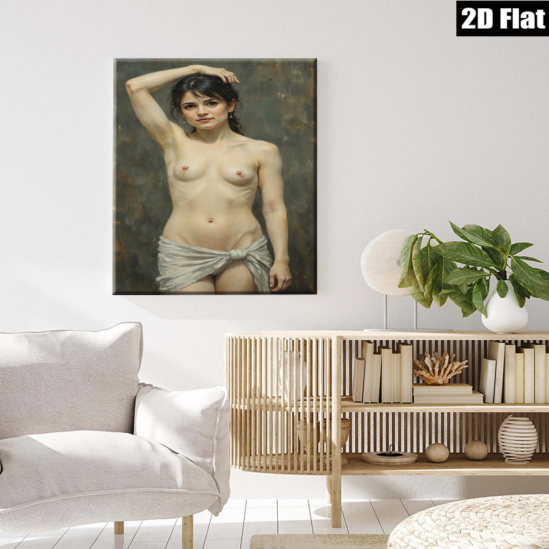 2D flat 1pc Elegant Woman Portrait Classical Nude Figure Painting Canvas Wall Art Decor Living Room Bedroom Modern Farmhouse Gallery Wrapped Timeless Art