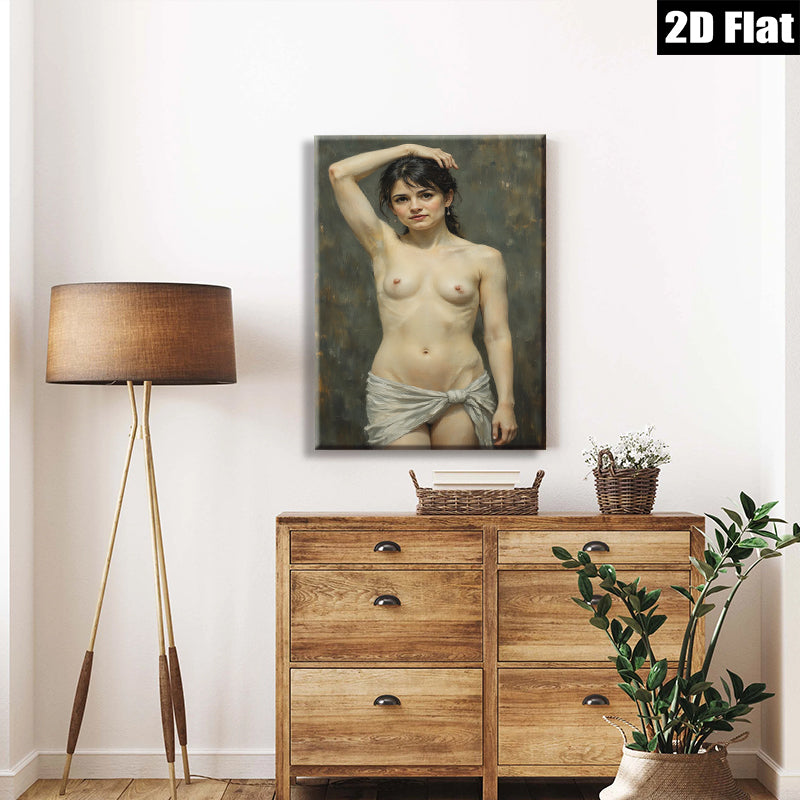 2D flat 1pc Elegant Woman Portrait Classical Nude Figure Painting Canvas Wall Art Decor Living Room Bedroom Modern Farmhouse Gallery Wrapped Timeless Art