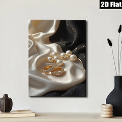 2D flat 1pc Elegant jewelry display soft silk backdrop modern farmhouse wall art bedroom decor gallery wrapped canvas prints minimalist aesthetic