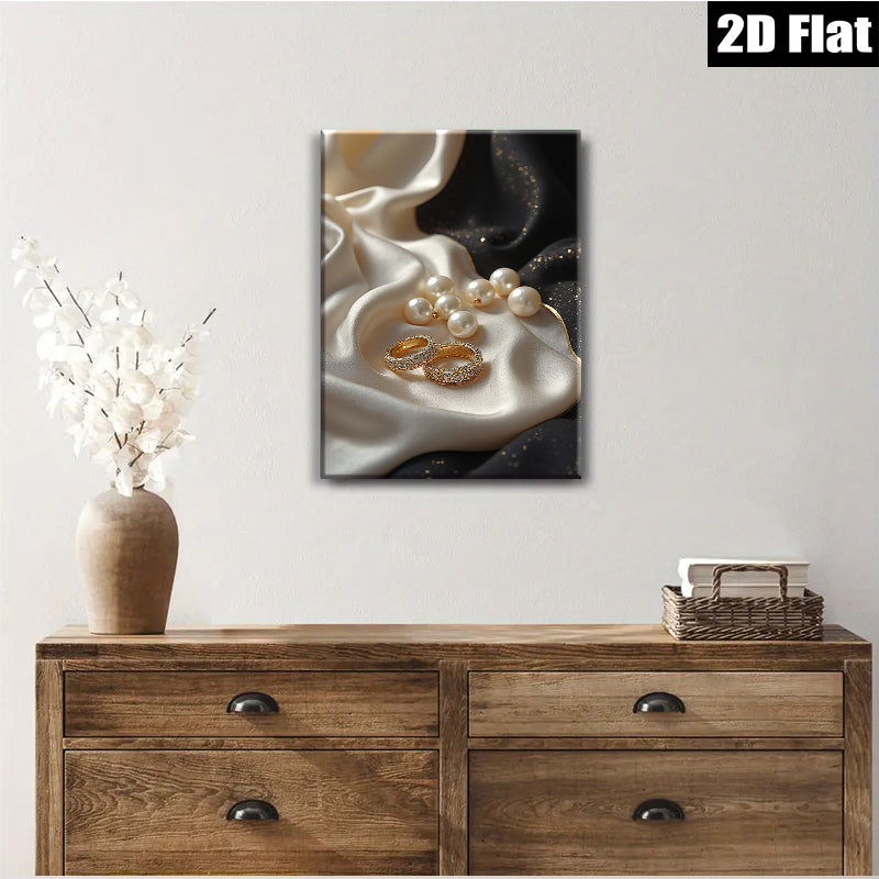 2D flat 1pc Elegant jewelry display soft silk backdrop modern farmhouse wall art bedroom decor gallery wrapped canvas prints minimalist aesthetic