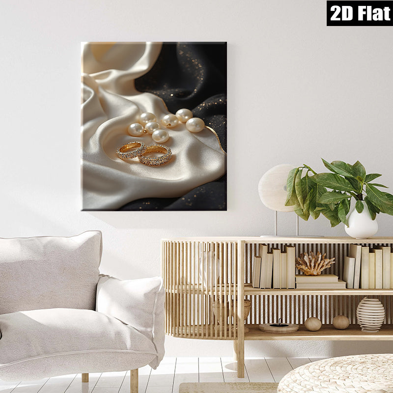 2D flat 1pc Elegant jewelry display soft silk backdrop modern farmhouse wall art bedroom decor gallery wrapped canvas prints minimalist aesthetic