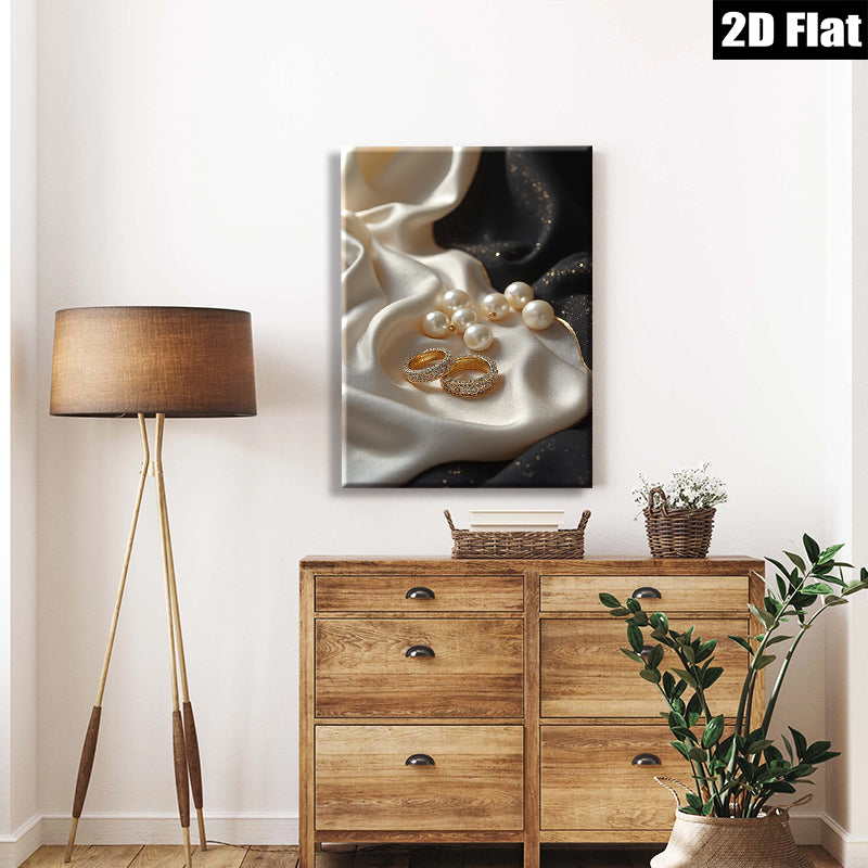 2D flat 1pc Elegant jewelry display soft silk backdrop modern farmhouse wall art bedroom decor gallery wrapped canvas prints minimalist aesthetic