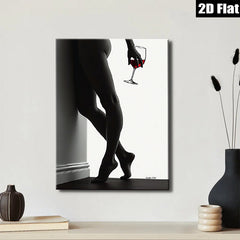 2D flat 1pc Elegant silhouette woman holding wine glass modern minimalist wall art bedroom living room décor farmhouse style canvas prints