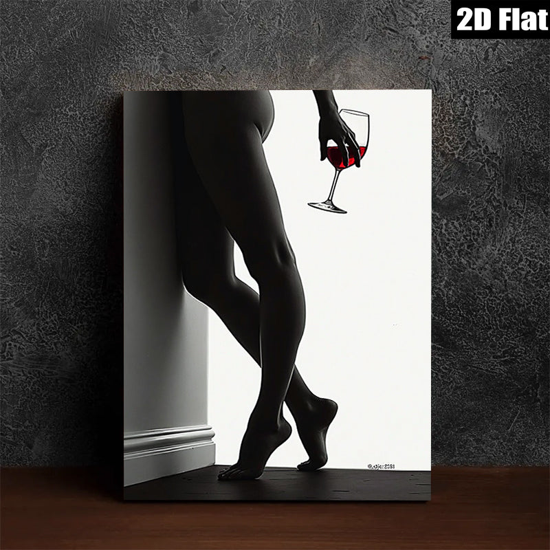 2D flat 1pc Elegant silhouette woman holding wine glass modern minimalist wall art bedroom living room décor farmhouse style canvas prints