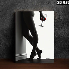 2D flat 1pc Elegant silhouette woman holding wine glass modern minimalist wall art bedroom living room décor farmhouse style canvas prints
