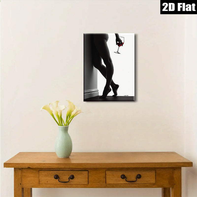 2D flat 1pc Elegant silhouette woman holding wine glass modern minimalist wall art bedroom living room décor farmhouse style canvas prints