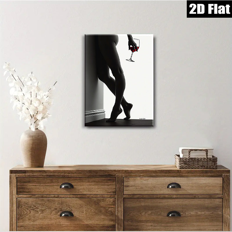 2D flat 1pc Elegant silhouette woman holding wine glass modern minimalist wall art bedroom living room décor farmhouse style canvas prints