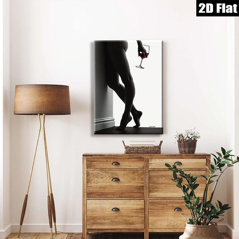 2D flat 1pc Elegant silhouette woman holding wine glass modern minimalist wall art bedroom living room décor farmhouse style canvas prints